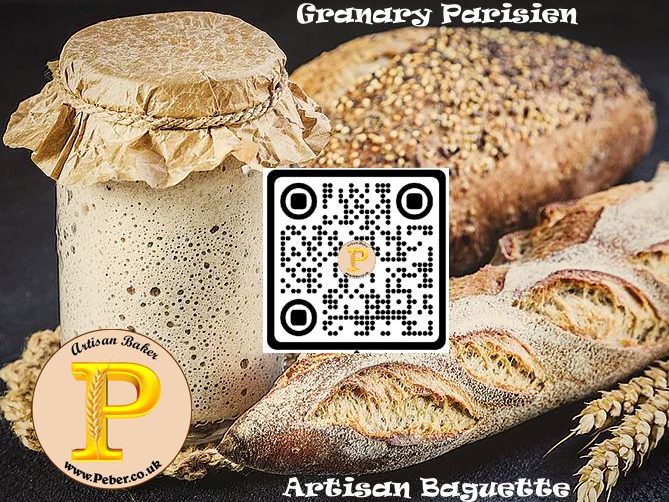 La passion du pain Artisan bread with a heart-shaped cut, featuring fruits and the text "La Passion du Pain."